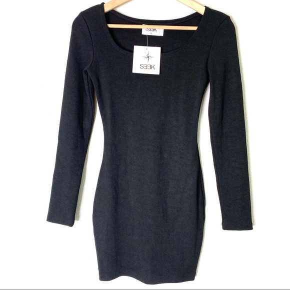 NEW SEEK The Label black long sleeve ribbed dress - Picture 1 of 7